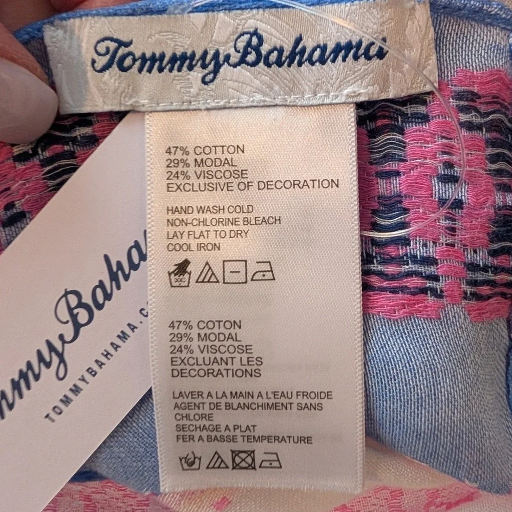 Tommy Bahama Tahitian Jacquard Scarf‎ OS Fuschia Bloom Tassel Sarong Wrap Pareo